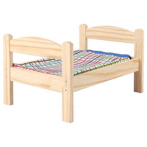 DUKTIG Doll bed with bedlinen set - pine/multicolor