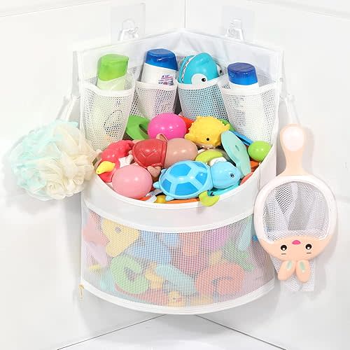 Baby Bathtub Toy Storage - 17" x 13" Bathtub Toy Holder Mesh Bathtub Toy Holder Let Baby Bathtub Toys To Dry Faster, Bathtub Toy Organizer For 1-3 Year Old Toddler Bathtub Toys