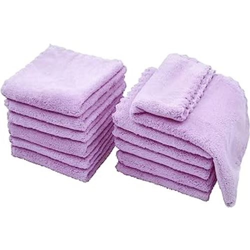 Kyapoo Baby Washcloths 12 Pack 12x12 Inches Microfiber Coral Fleece Extra Absorbent and Soft for Newborns, Infants and Toddlers-Purple