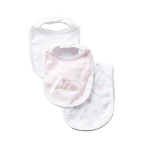 Little Me Baby Bunnies Printed/Solid Bibs and Burpcloth Three-Piece Set