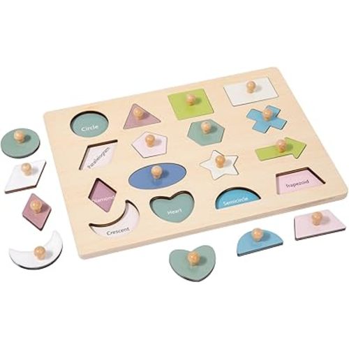 Montessori Toy for Babies 18-24 Months Wooden Shape Puzzles for Toddlers 1-3,Shape Peg Puzzles,Baby Puzzle 18-24 Months with Knob,Color & Shape Sorter for Toddlers(16 Geometric Shapes)