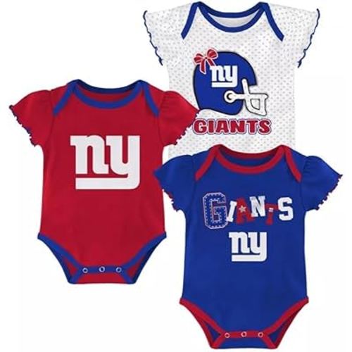Outerstuff NFL New York Giants Newborn Infants Girls 0-18M Helmet 3 Pack Creeper Bodysuit Romper Set