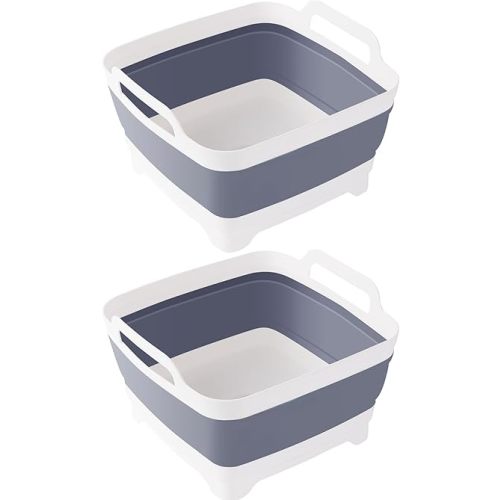 Collapsible Dish Tub 2X9L-Collapsible Basin Bucket Portable Sink-Outdoor Multiuse Foldable Sink Tub Wash Dish Basin for Kitchen Sink RV Camping (Grey+Grey)