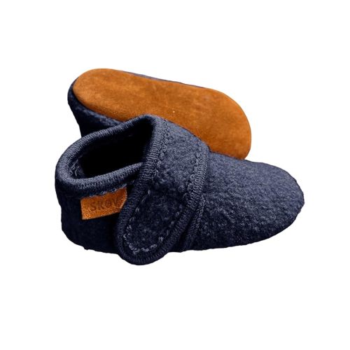 Wool Booties Slippers for Boys Girls Unisex Toddler Baby Infant Child with Leather Sole, Navy Blue