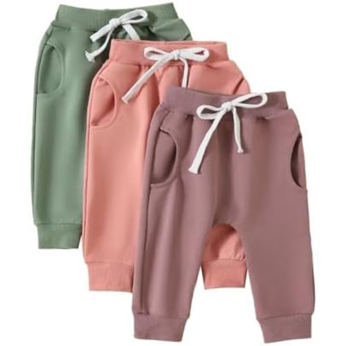 Yoawdats Baby Boys' 3-Pack Pull-on Jogger Pants Knit Pants Classic Fit Elastic Waist Kids Toddler Pants Multipacks Long Pants