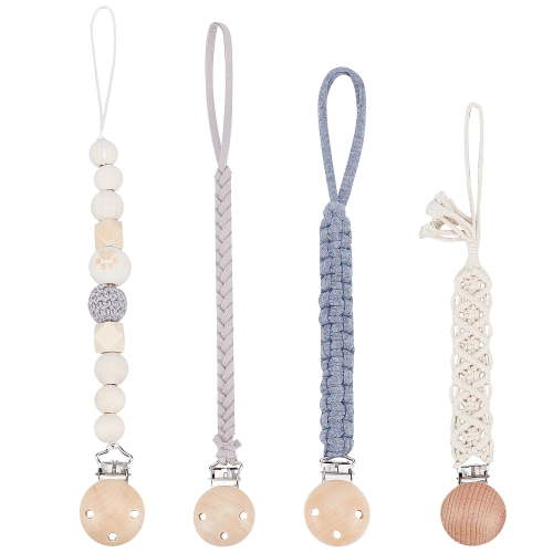 1Bag 4Pcs 4 Style Wood Baby Pacifier Holder Clips with Cotton Rope Mixed Color 232~270 1pc/style