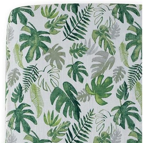 Little Unicorn Premium Crib Sheet | Breathable & Super-Soft Muslin Fabric (Tropical Leaf)