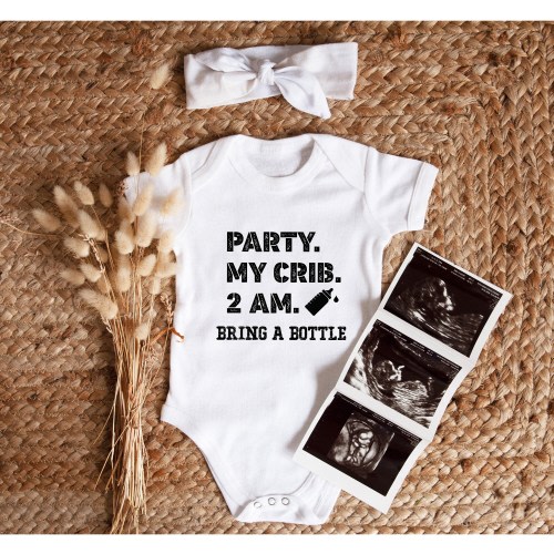 Funny Baby Onesie®, Party At My Crib Bodysuit, Baby Shower Gift, Baby Announcement, Funny Baby Clothes, Funny Baby, Baby Gift
