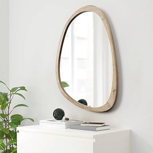 Irregular Wall Mirror for Decor,Wood Asymmetrical Mirror Modern Large Vanity Bathroom Mirror,24 x 36 inch Unique Decorative Mirror for Entryway,Bedroom,Living Room,Washroom