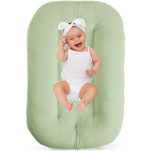 Baby Lounger 0-24 Months, Baby Lounger for Newborn, Soft Organic Cotton Breathable Lounger for Infants (Green Baby Lounger)