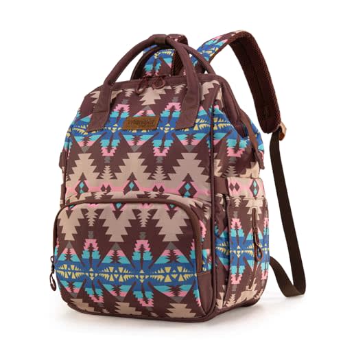 Montana West x Wrangler Diaper Bag Backpack Aztec Travel Backpack Purses Western Multi-Function Baby Bags for Mom with Waterproof Insulated Pockets