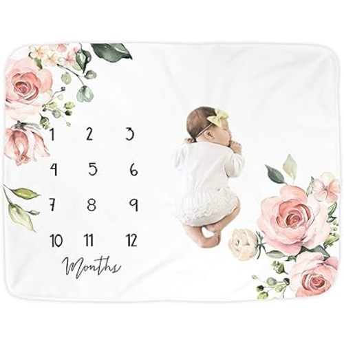 Kute 'n' Koo Premium Fleece Baby Monthly Milestone Baby Blanket for Boy Girl | Large Personalized Photography Background Blankets | Thick Flannel for Mom Newborn