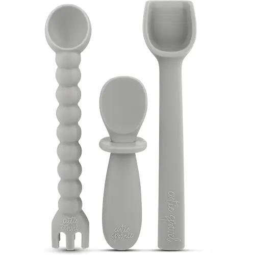Ryan & Rose Ultimate Utensil Set of 3 Silicone Baby Spoons Silicone baby feeding set for baby led weaning, baby spoons self feeding 6 months, baby utensils, toddler utensils (Slate)