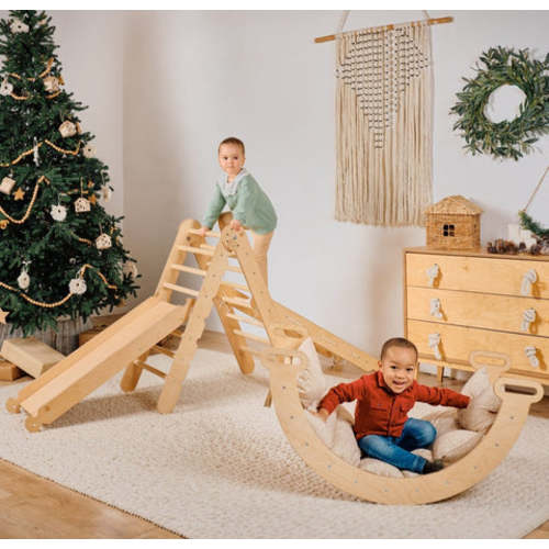 5in1 Montessori Climbing Set: Triangle Ladder + Arch/Rocker + Slide Board/Ramp + Netting rope + Cushion
