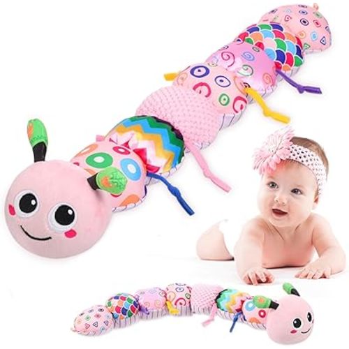 Baby Sensory Toys 0-6 Months - Tummy Time Gifts Stuffed Caterpillar Toys for 0-3 3-6 6-9 6-12 Months Newborn Infant Rattles Crinkle Textures Soft Plush 3 4 5 6 7 8 9 10 Months Boys Girls Present