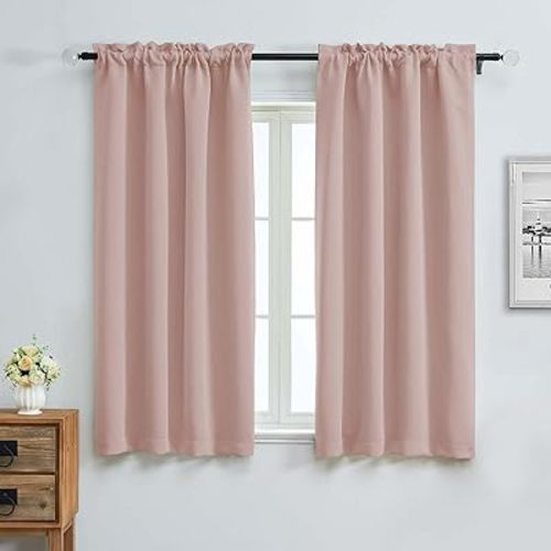 Aiyufeng Blush Blackout Curtains for Bedroom 63 Inch Length 2 Panels Set, Nursery Thermal Insulated Energy Saving Rod Pocket Window Treatment Curtains Blackout Drapes, W40 x L63 Inch, Blush