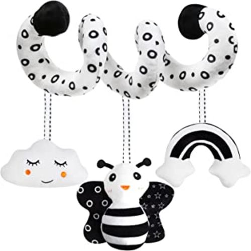 Baby Spiral Hanging Stroller and Car Seat Toys Black and White High Contrast Sensory Toy Newborn Plush Activity Toys for Bed Bassinet Crib Baby Carrier Gifts for 0 3 6 9 12 Months Girls Boys-BEE