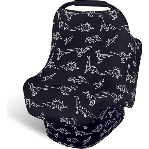 Rquite All-in-1 Car Seat Cover Baby, Carseat Covers for Girl Boy, Stretchy Soft Infant Car Seat Cover, Multi-use Baby Carrier Cover, Car Seat Canopy, Stroller Sun Shade, Nursing Breastfeeding Cover