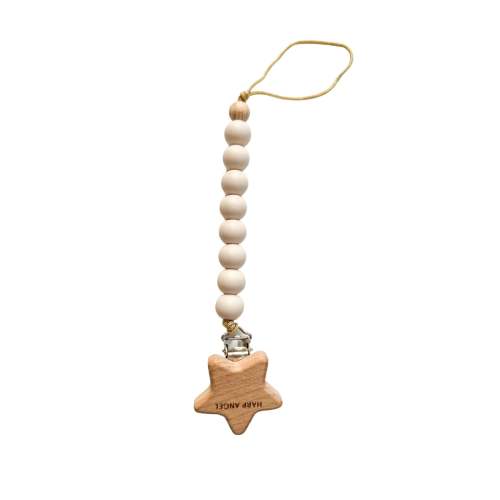 Pacifier Clip Wood Star - Cream