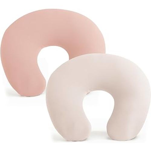 Konssy 2 Pack Nursing Pillow Covers, Stretchy and Soft Nursing Cover for Breastfeeding Pillows, Pillow Slipcover for Baby Girls Boys Newborn (Beige, Pink)