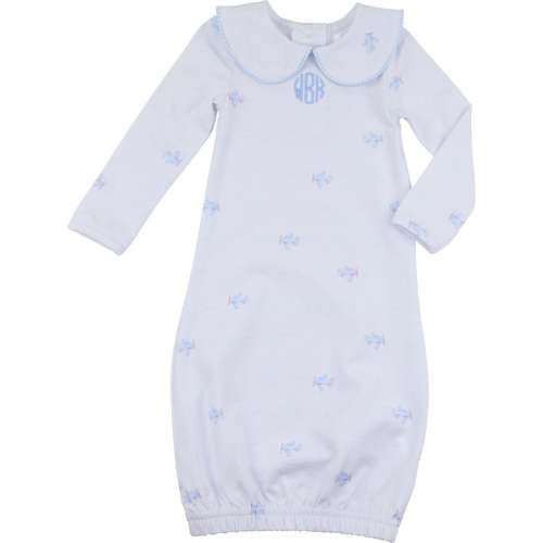 Blue Airplane Print Knit Baby Gown, NB