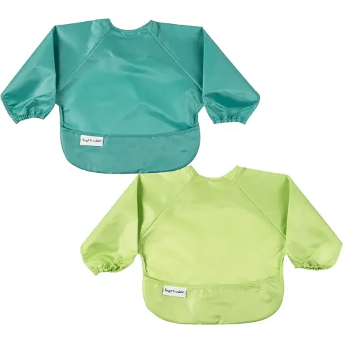Tiny Twinkle Mess Proof Baby Bib, 2 Pack Long Sleeve Bib Outfit, Waterproof Bibs for Toddlers, Machine Washable, Tug Proof (Rainforest, Small 6-24 Months)