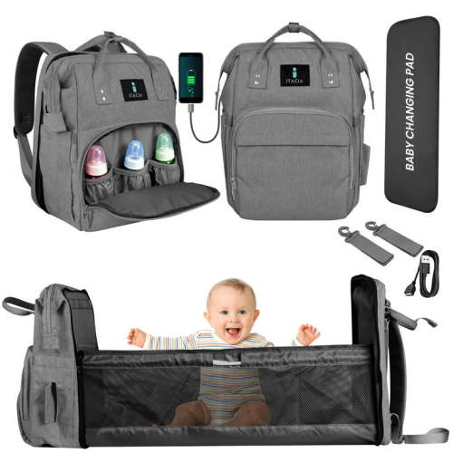 ITACIA Baby Diaper Bag Backpack With Changing Station Waterproof Baby Bag, Grey