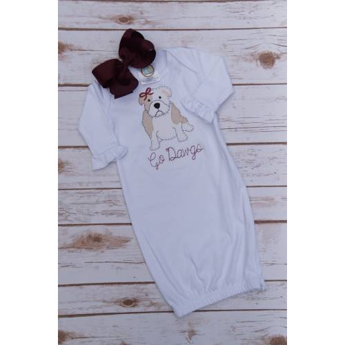 Mississippi State baby girl gown; Baby layette; MSU game day; Baby Shower Present; New baby gift; Hail state; MSU Dawgs