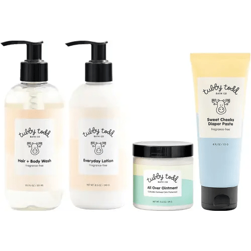 TUBBY TODD Baby Bath & Skincare Kit - The Baby Bundle - Baby Shampoo and Body Wash, Everyday Lotion, All Over Ointment & Diaper Paste Cream Gift Set - Standard Size Fragrance-Free
