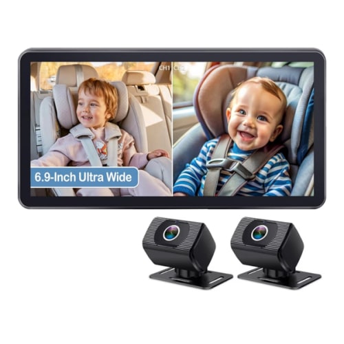 2-Kids Baby Car Camera for Seat: 6.9 Inch Ultrawide Display with Two Cameras Rear Facing