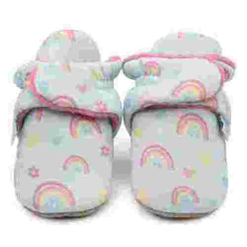 Dotty Fish Soft Cotton Baby Booties - Non-Slip, Warm Fleece Lined – Rainbows, 0-6 Months