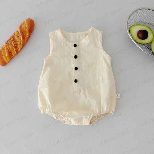 Baby Button Solid Color Sleeveless Bodysuit
