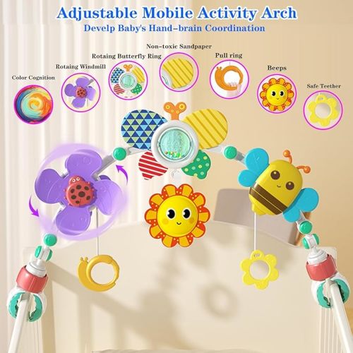 Baby Stroller Arch Toys- Car Seat Toys Adjustable Mobile Activity Arch with Sound Toys,Crib Bouncer Bassinet Toys for Newborn Baby Boy Girl Gifts,Baby Toys 0-3-6-9 Months