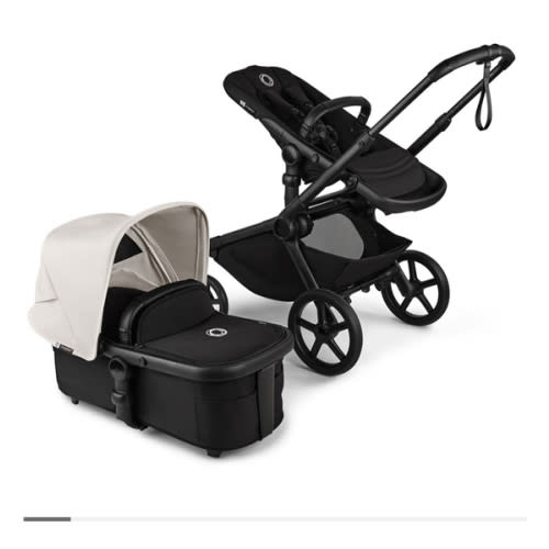 Bugaboo Kangaroo bassinet and seat stroller black base, desert taupe fabrics, desert taupe sun canopy
