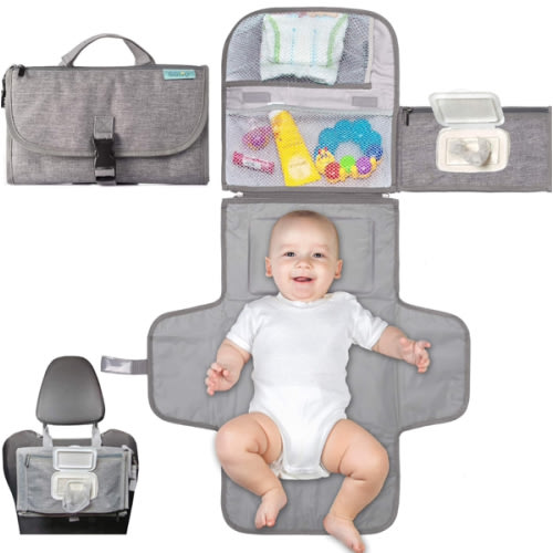 Amazon.com : Kopi Baby Portable Diaper Changing Pad - Baby Diaper Changer Travel Bag with Wipes Pocket, Smart Design Portable Changing Mat, Infant Travel Station Kit, Gift for Newborn Girl & Boy - Grey, Classic : Baby