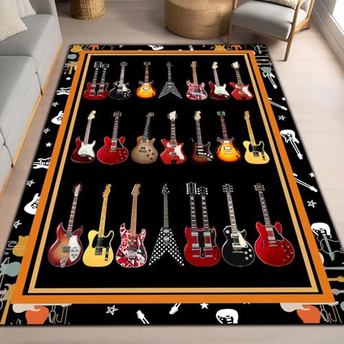 Guitar Area Rug - Guitar Pattern Carpet for Music Room & Studio, Rock Electric Guitar Rugs- Full Size 04