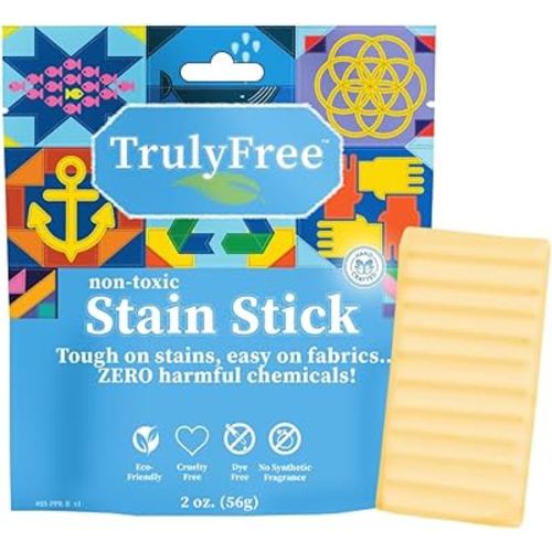 Truly Free Natural Stain Stick - Stain Remover Bar Soap, Gentle on Fabric - Spot Treat Food, Blood, Grass Stains and More - Pet Stain and Odor Remover - Made With Saponified Coconut and Olive Oils