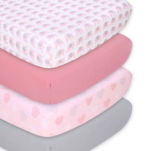 The Peanutshell Fitted Crib Sheet Set For Baby Girls, Pink Elephant, 4 Pack Set