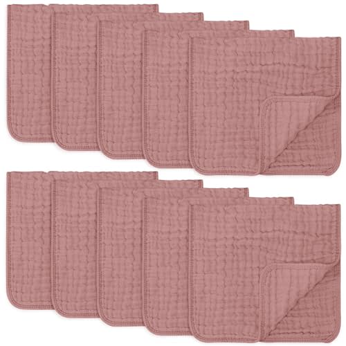 Comfy Cubs Muslin Burp Cloths Large 100% Cotton Hand Washcloths for Babies, Baby Essentials 6 Layers Extra Absorbent and Soft Boys & Girls Baby Rags for Newborn Registry (Mauve, 10-Pack, 20" X10")