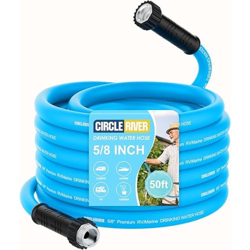 RV Water Hose 50FT, 5/8" Premium RV Drinking Water Hose for RV, Camping, Marine, Trailer and Truck, BPA Free, Anti-Kink and Leak-Free, Drinking Water Safe-Blue