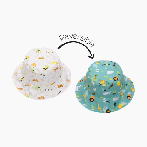 FlapJackKids Reversible Sun Hat - Green Zoo, Small (6-24 Months)