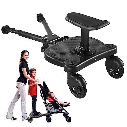 2025 New-Universal Stroller Board with Detachable Seat, 2in1 Sit and Stand Stroller Glider Board for Most Strollers, Holds Children Up to 55 LBs Stroller Standing Board (Black)