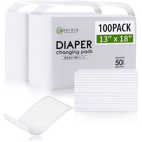 Disposable Changing Pads for Baby, 100 Pack 13 x 18 in Disposable Changing Pad Liners, Waterproof Disposable Underpads, Ultra Absorbent Super Soft Breathable Diaper Changing Mat