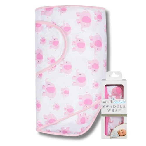Miracle Blanket Swaddle Wrap - Boy, Girl, or Neutral Receiving Baby Blanket - Soft, Wearable Sleep Sack Essential for Newborns and Infants (Pink Elephants)