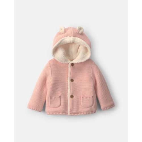 Baby Girl Bear Sweater Knit Hooded Jacket - Pink | Carter's