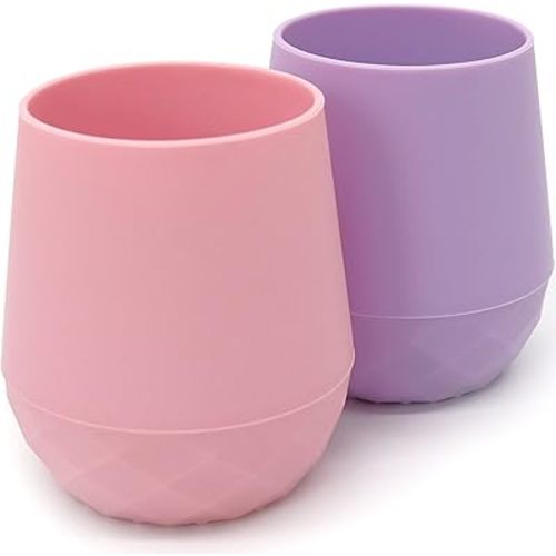 2 Pack Silicone Baby Cups 6-12 Months, Tiny Cup for 4 months+ | Open Cup for Baby Girl Gift Baby Essentials Baby Led Weaning Supplies 2oz (Lilac Blush)