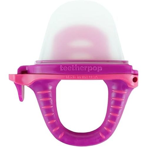 Teetherpop Fillable Silicone Teether for Babies – Cooling Teething Relief - Breastmilk Popsicle Molds for Teething with Spill-Proof Sippy Slits – Pureed Baby Fruit Feeder (FuchsiaPink)