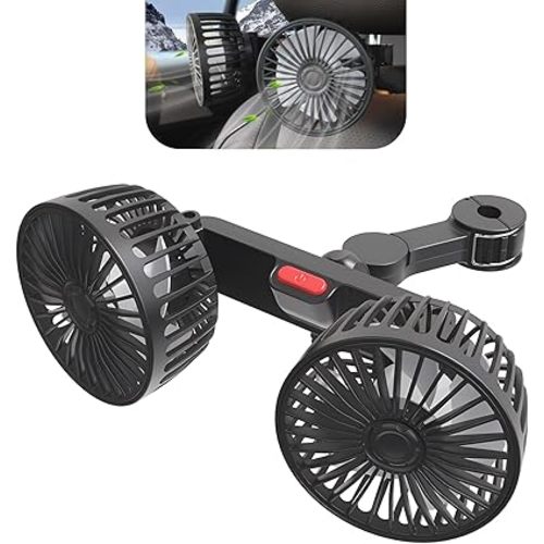 Car Fan for Backseat Kids, 5V USB Car Seat Fan, 360° Rotatable Dual Head Rear Headrest Fan for Rear Seat Passenger, 3 Speeds Strong Wind Air Circulation Fan, Universal for Cars SUVs (Black)