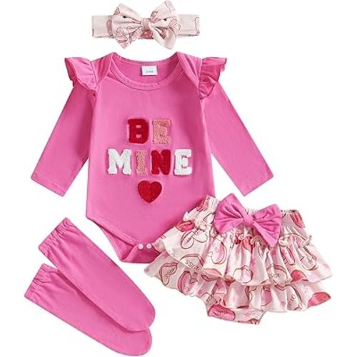 FYBITBO Newborn Baby Girl Christmas Outfits Cute Letter Romper Ruffle Plaid Skirt Dress Infant Christmas Outfit Clothes Set