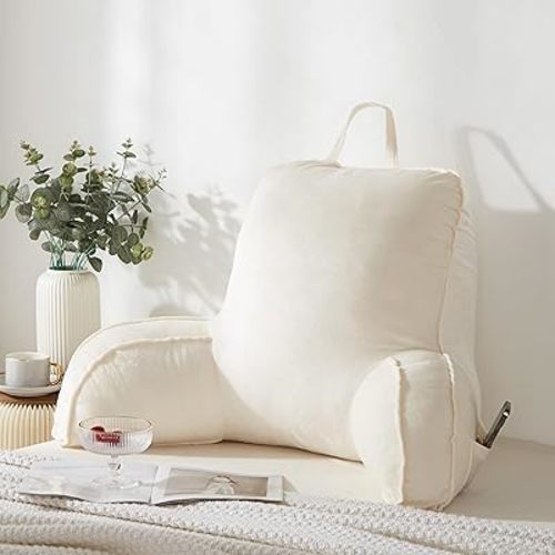 Reading Pillow for Sitting in Bed Adult,Back Pillow for Bed Sitting Up, Pillow,Backrest Back Support Chair Pillow, College Dorm Essentials for Girls and Boys, Velvet Beige L
